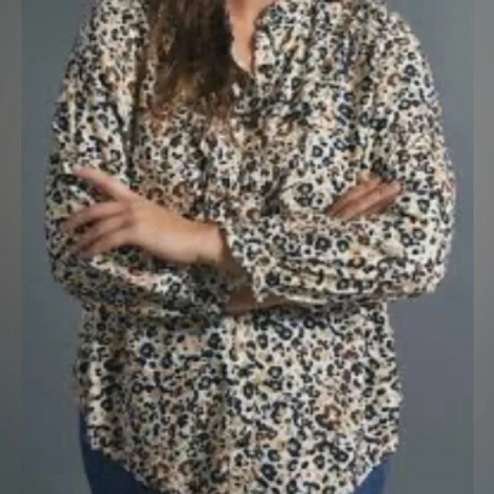 Maeve Anthropologie Katia  Ruffled cheetah printed Button-down Blouse Sz 0